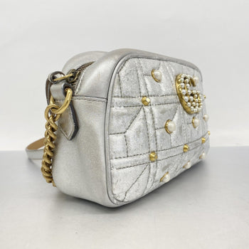 Gucci Gg Marmont Shoulder Bag 447632 Leather Silver