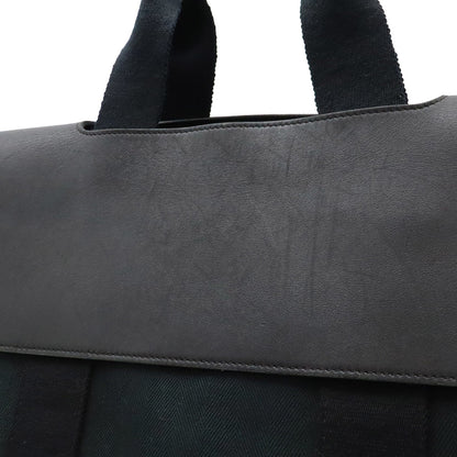 Hermes Valparaiso Mm Handbag Tote Bag In Toile Chevron Leather Black.