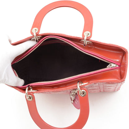 Christian Dior Dior Lady Cannage Large 2Way Bag Handbag Patent Red Bp
