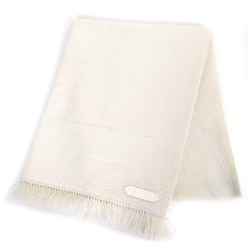 Hermes Chevron Zoom 100% Cashmere Fringe Shawl/Scarf With Leather Logo Patch