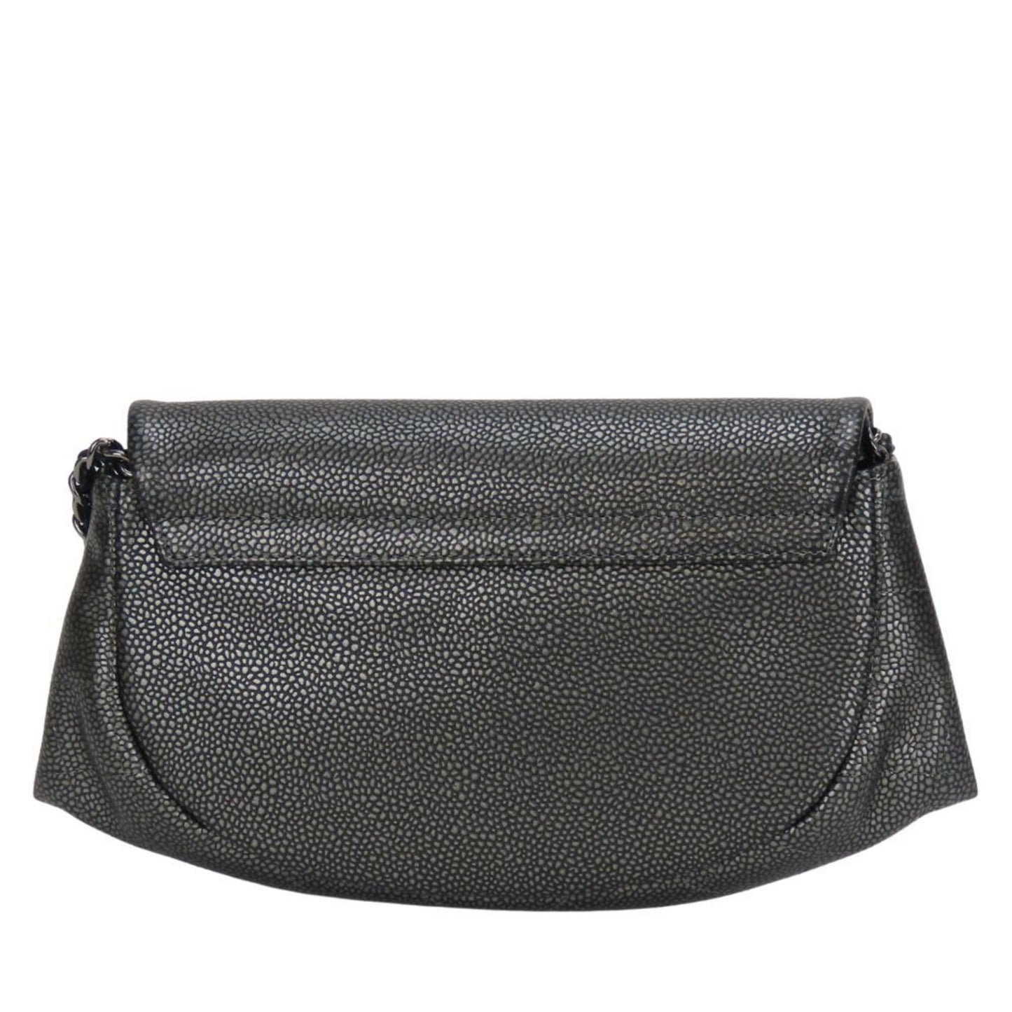 Chanel Half Moon Chain Wallet Shoulder Bag In Metallic Soft Caviar Leather With Silver Coco Mark