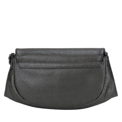 Chanel Half Moon Chain Wallet Shoulder Bag In Metallic Soft Caviar Leather With Silver Coco Mark