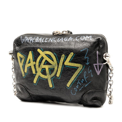 Balenciaga Graffiti Chain Shoulder Bag 500800 Black Leather