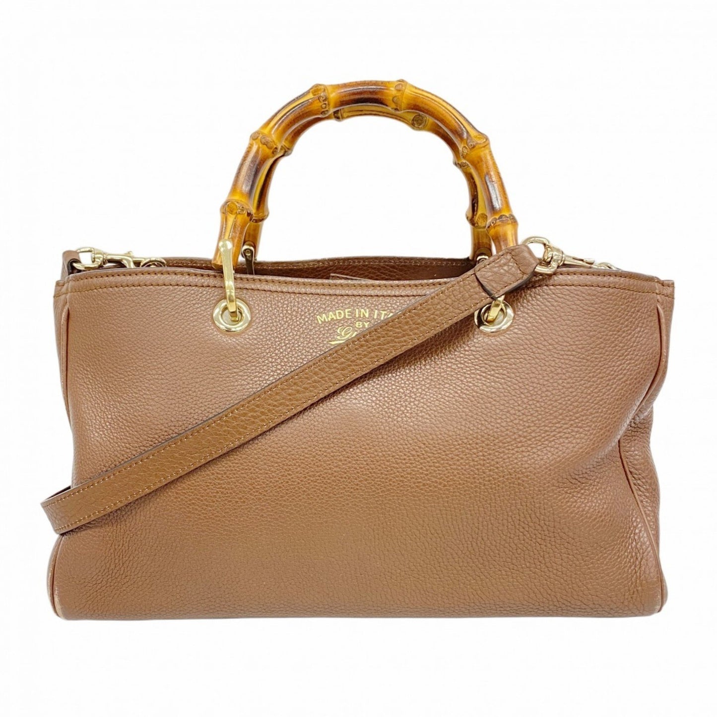 Gucci Bamboo Handbag 323660 Leather Brown Champagne 2-Way Bag