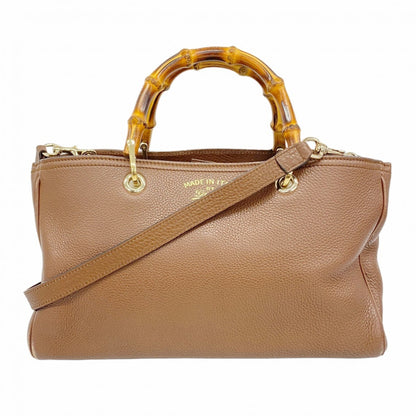 Gucci Bamboo Handbag 323660 Leather Brown Champagne 2-Way Bag