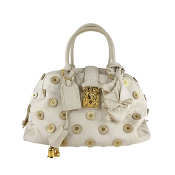 Louis Vuitton Handbag Polka Dots Panama Bowly Canvas Leather Light Beige Gold
