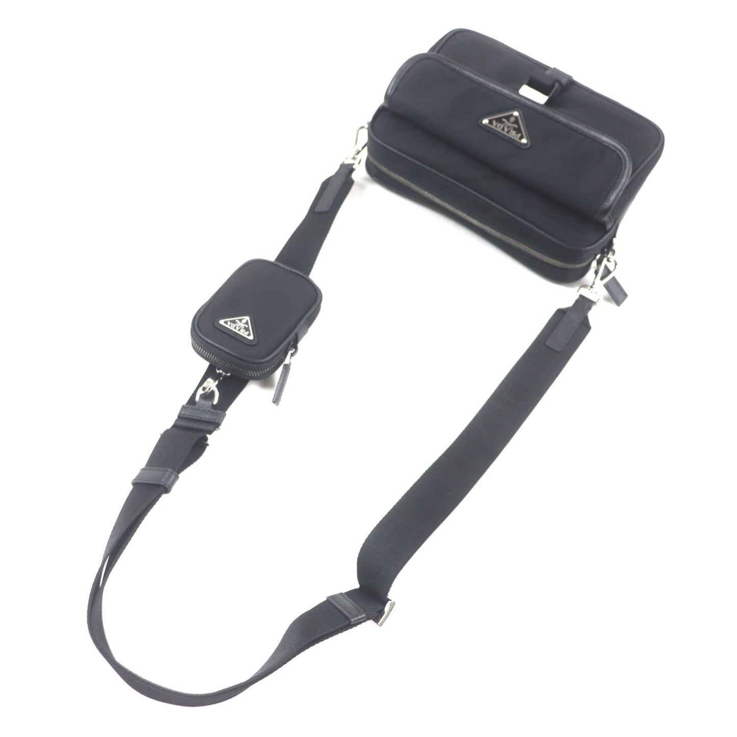 Prada 2Vh133 Re-Nylon Saffiano Leather Shoulder Bag With Triangle Logo And Plaque