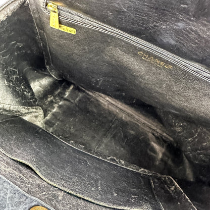 Chanel Cotton Jersey Chocolate Bar Chain Handbag Tote Bag In Black