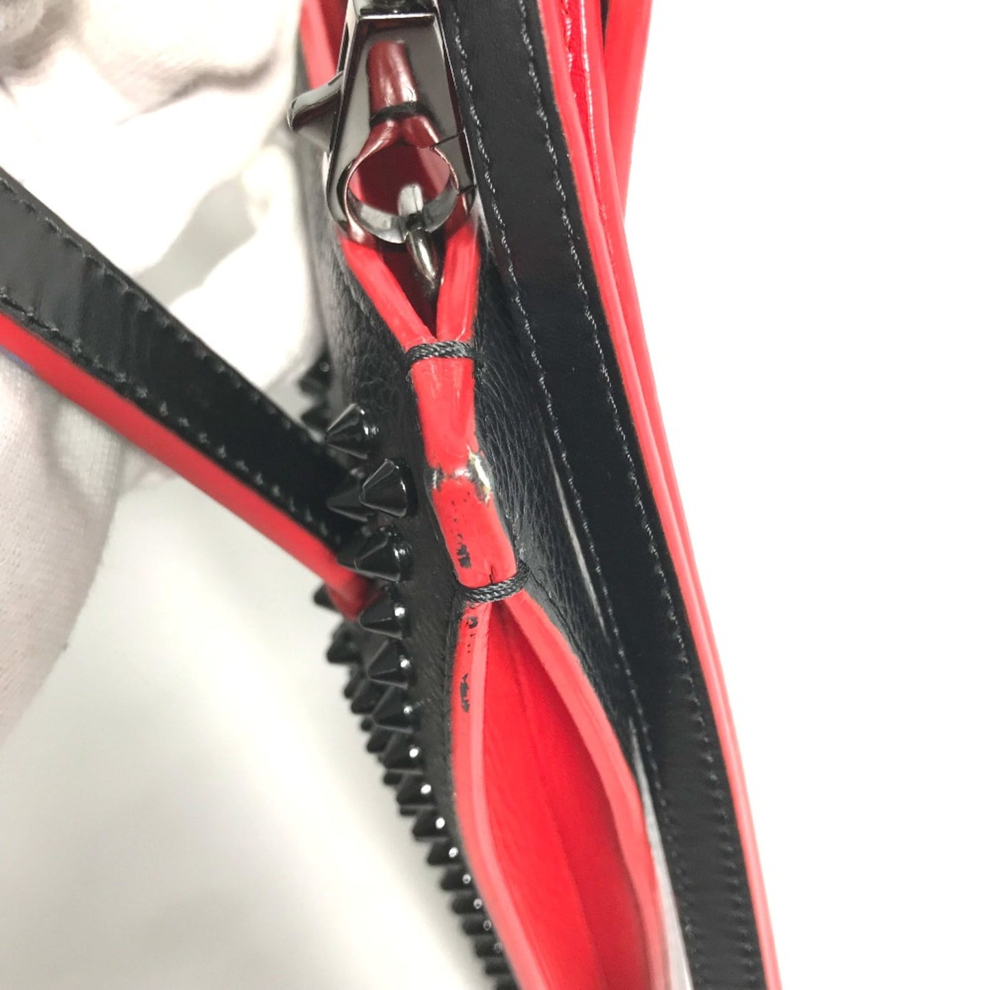 Christian Louboutin Spike Studs Clutch Bag Hand Bag Crossbody Pochette Shoulder Bag Black Red