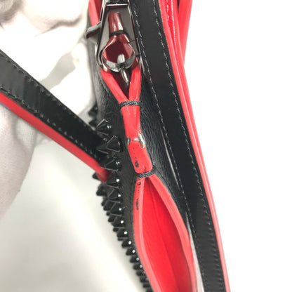 Christian Louboutin Spike Studs Clutch Bag Hand Bag Crossbody Pochette Shoulder Bag Black Red