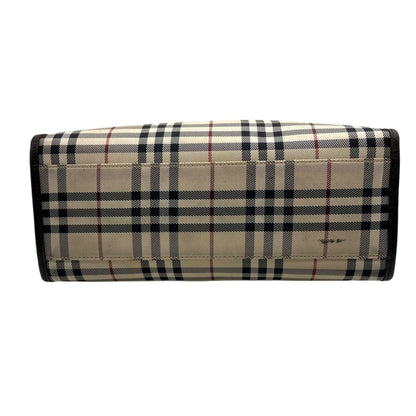 Burberry Nova Check Handbag Tote Bag In Beige And Brown Canvas Leather With Silver Hardware For Men