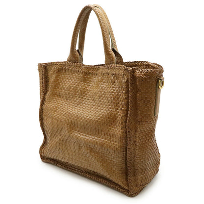 Prada Madras Tote Bag Leather Camel Light Brown Bn2222