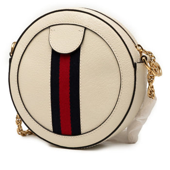 Gucci Ophidia Gg Supreme Mini Round Chain Shoulder Bag 550618 White Leather