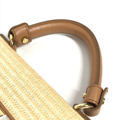 Salvatore Ferragamo Gancini Logo Sofia 2Way Bag Shoulder Crossbody Handbag Straw Leather