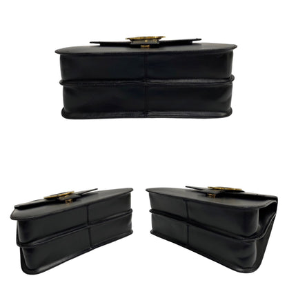 Celine Circle Logo Metal Fittings Calf Leather Genuine 2Way Shoulder Bag Handbag Black