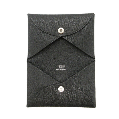 Hermes Calvi Card Case Chevre Black Z Stamp 0829Hermes