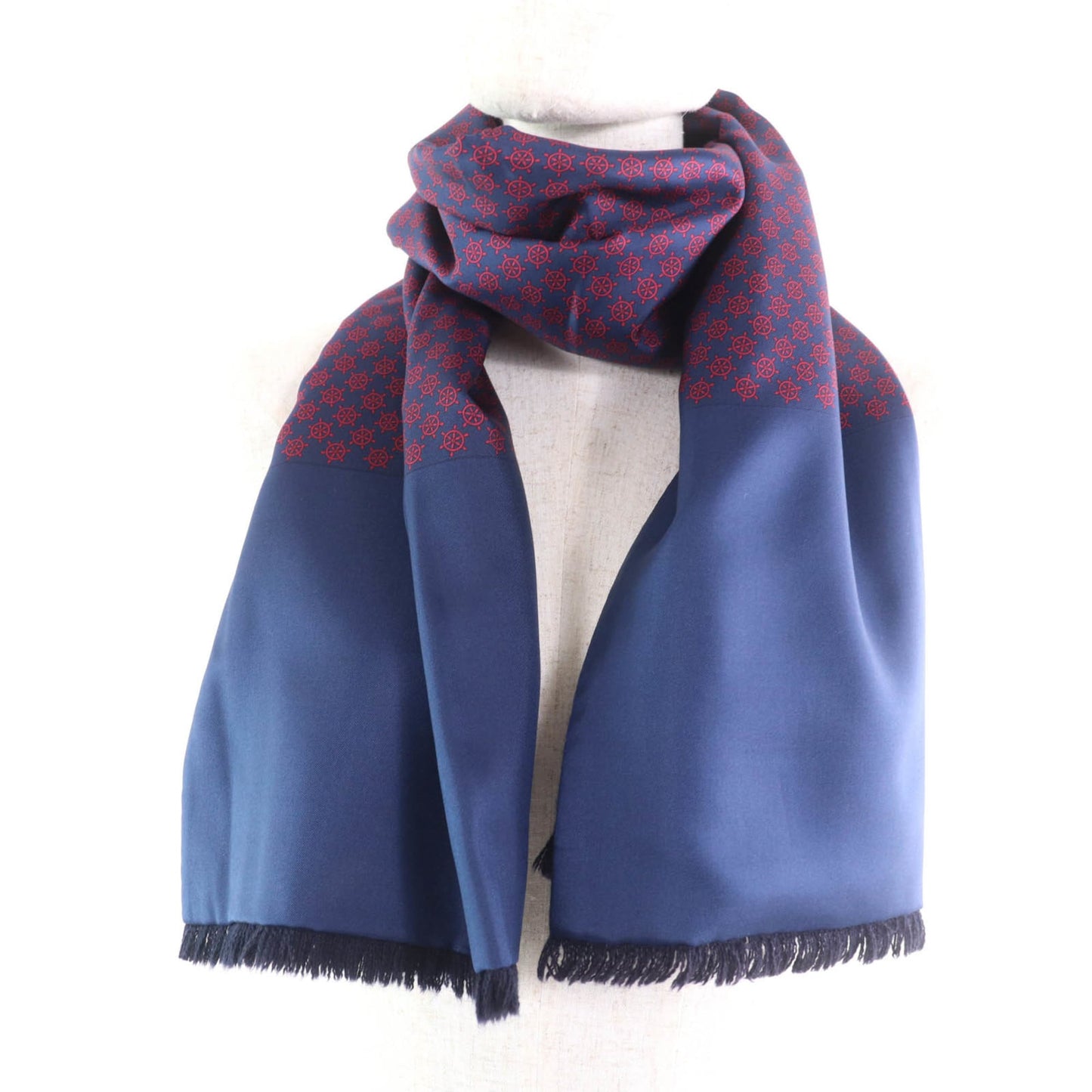 Hermes Silk Angora Anchor Pattern Fringed Shawl/Stole/Scarf