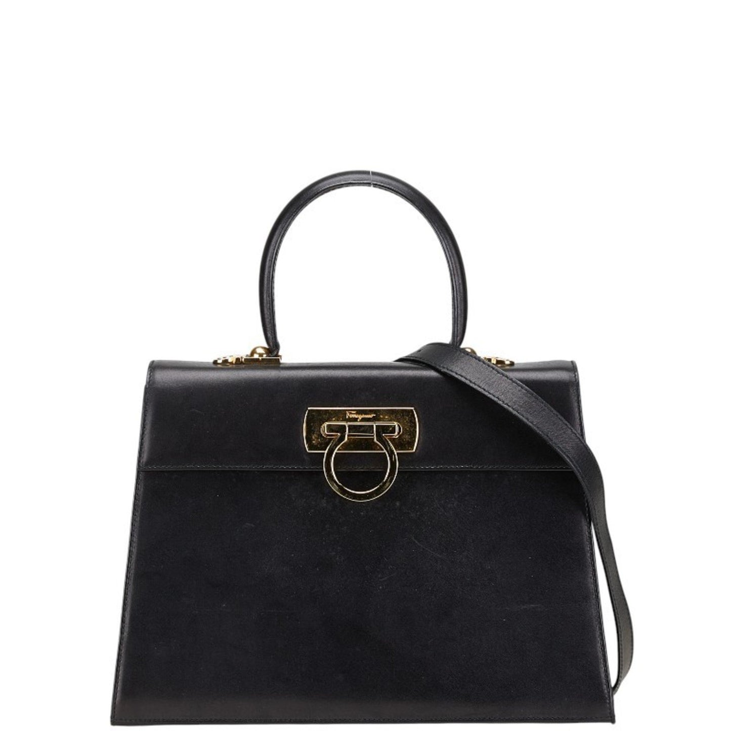 Salvatore Ferragamo Gancini Handbag/Shoulder Bag 2Way O21 2181 Black Leather