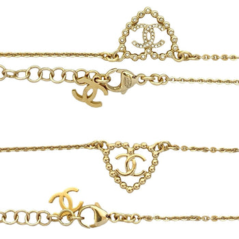 Chanel Coco Mark Heart Motif Rhinestone Plated Chain Necklace In Silver 80961