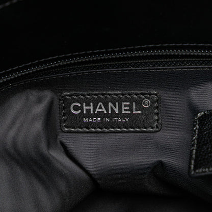 Chanel Paris Biarritz Tote Pm Bag Shoulder Black Leather Coated Canvas