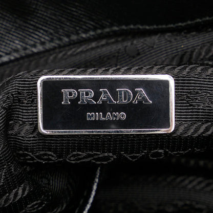 Prada Skull Stud Handbag Tote Bag Black Nylon Leather