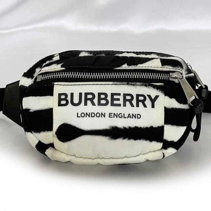 Burberry Body Bag Ec-22942 White Black 8028956 Nylon Leather Burberry Crossbody Belt Waist Pouch