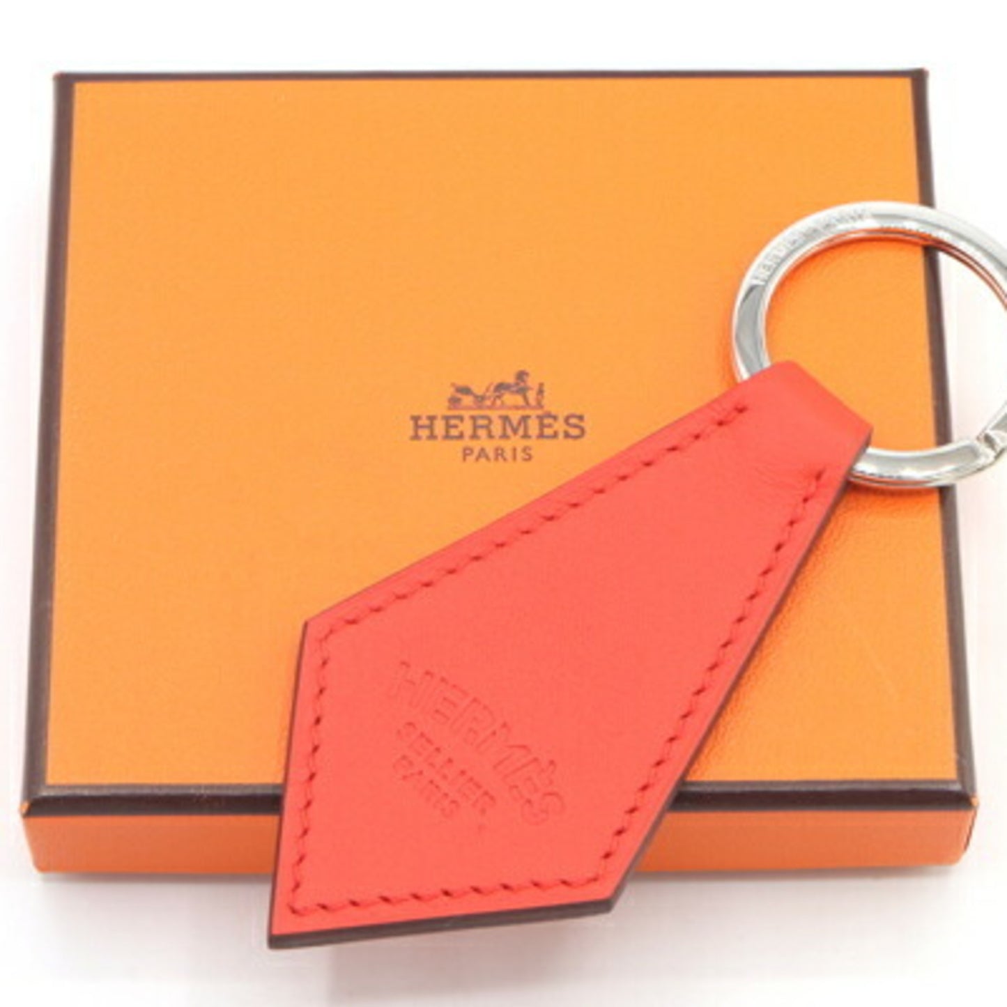 Herms Key Ring Porte Cles Tab Capucines Swift Leather Keychain Bag Charm Red