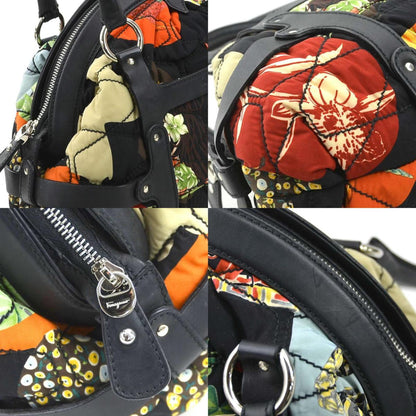 Salvatore Ferragamo Shoulder Bag Nylon Leather Black Multicolor Silver
