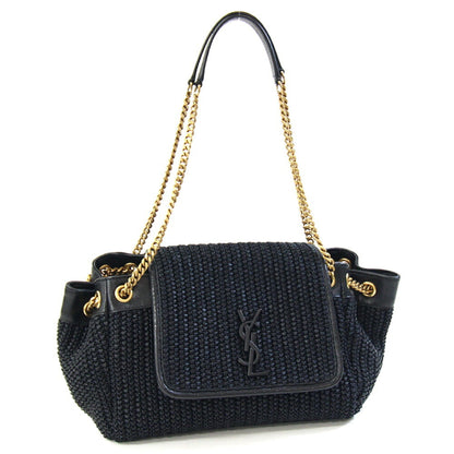 Saint Laurent Nolita Handbag 607465 Black Raffia Leather Chain Shoulder Bag