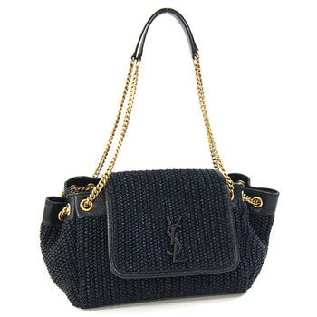 Saint Laurent Nolita Handbag 607465 Black Raffia Leather Chain Shoulder Bag