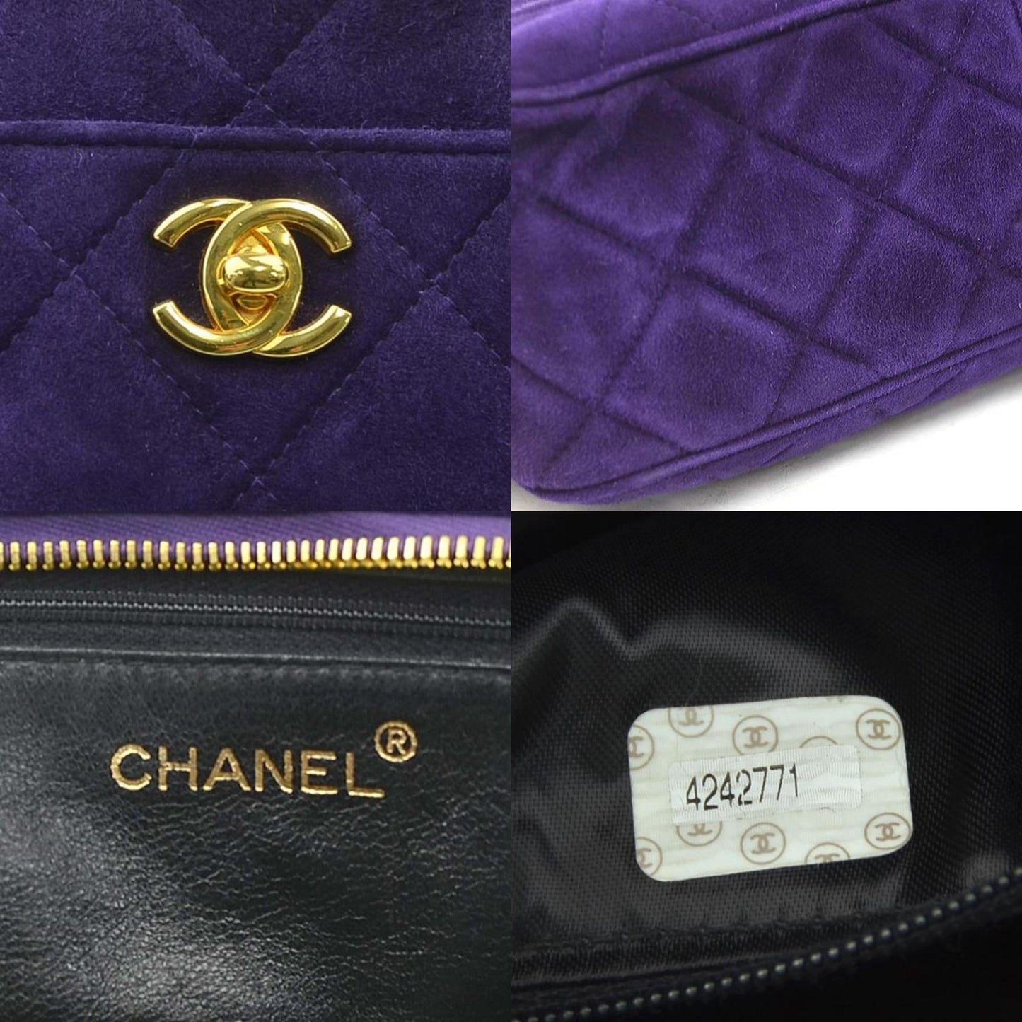 Chanel Shoulder Bag Suede Metal Purple Gold