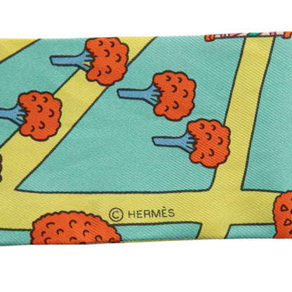 Herms Twilly "Les Nouveaux Amoureux De Paris" New Paris Lovers Scarf/Muffler Green Multicolor Silk