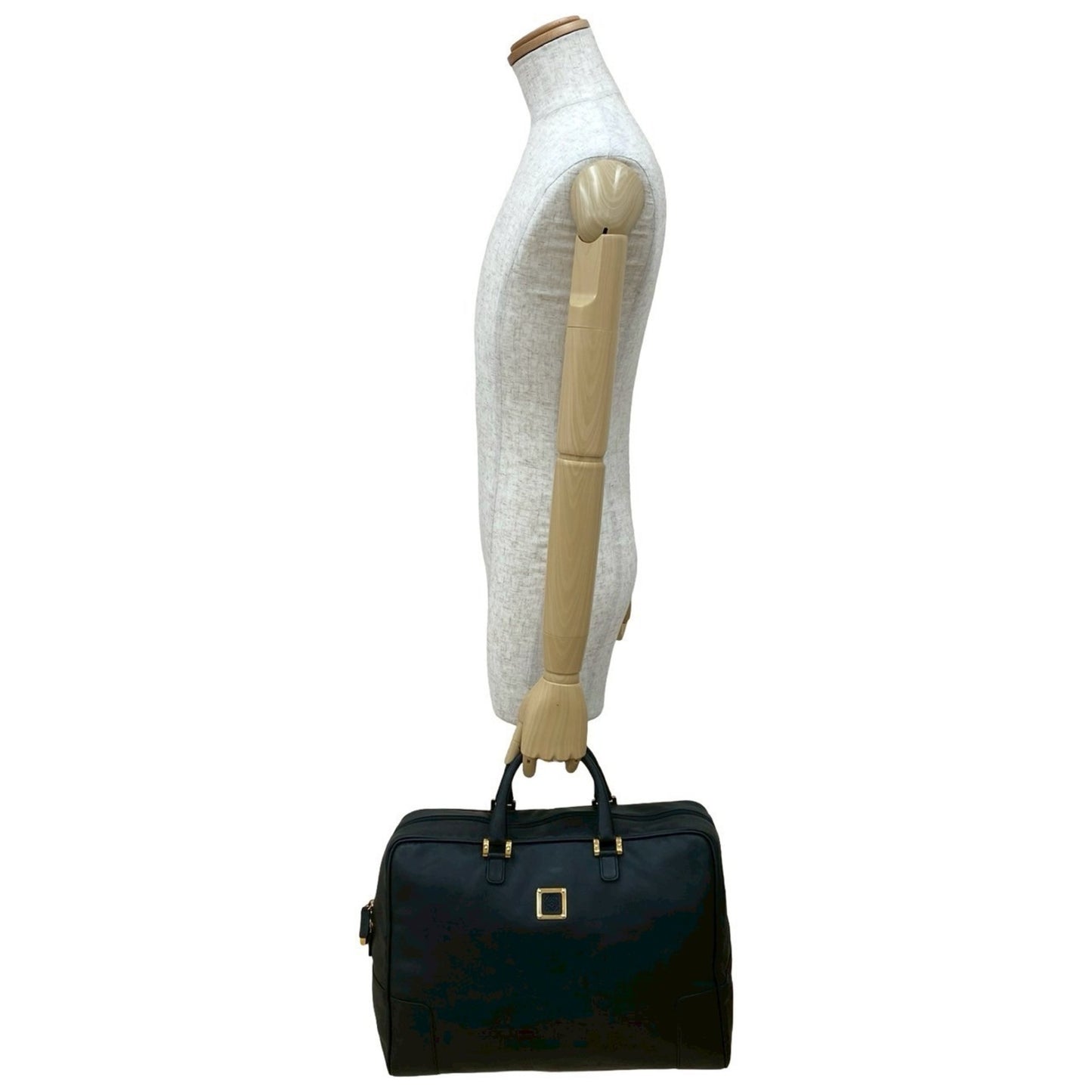 Loewe Anagram Logo Metal Embossed Leather Boston Bag/Handbag In Black