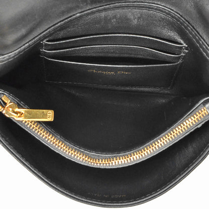 Christian Dior Dior Caro Macrocannage Chain Shoulder Wallet Leather Black
