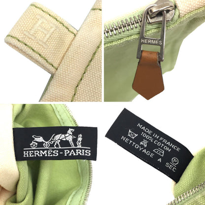 Hermes Hermes Flat Pouch Bora Mm Bicolor 100% Cotton Natural X Lime Green Clutch Bag Canvas