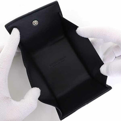 Bottega Veneta Cassette Folding Coin Purse Case Intrecciato Leather Black S