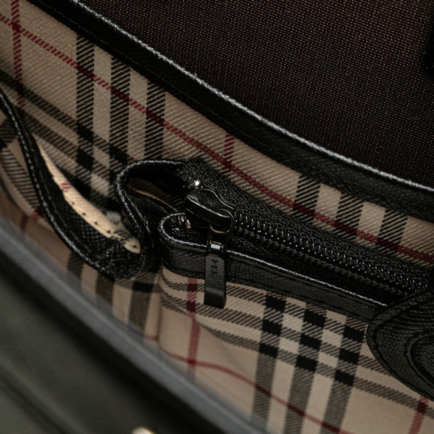 Burberry Nova Check Handbag Tote Bag Black Leather