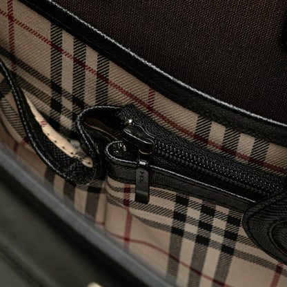 Burberry Nova Check Handbag Tote Bag Black Leather