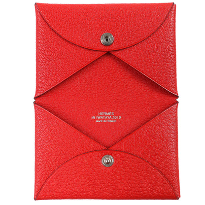 Hermes Calvi Chevre Rouge Coupe Silver Hardware Iwataya Exclusive Business Card Case