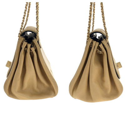 Chanel Vintage 2.55 Chocolate Bar Turnlock Beige Lambskin Shoulder Bag With Gold Hardware And Chain