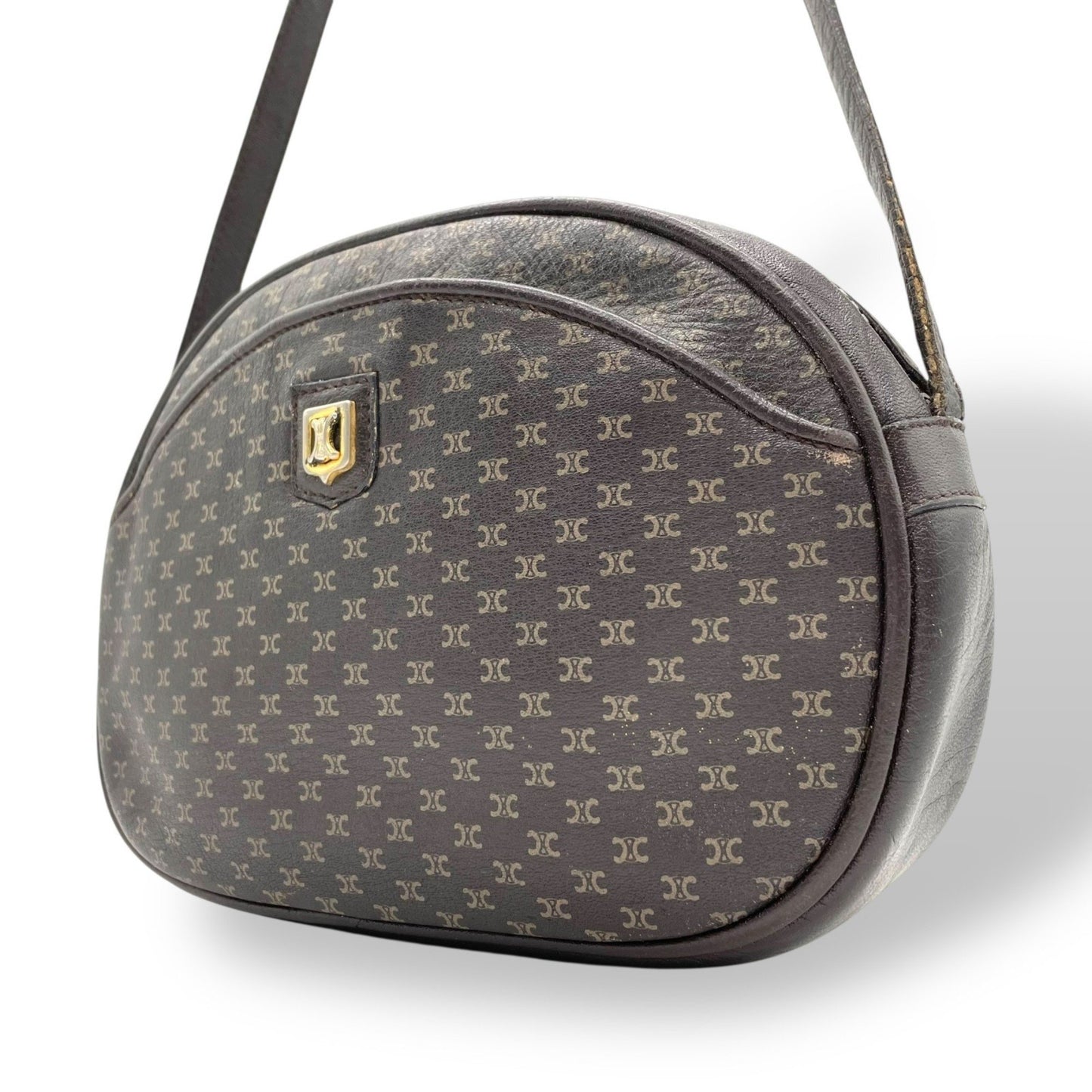 Celine Old Celine Macadam Triomphe Shoulder Bag In Brown Leather With Gold Hardware