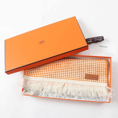 Hermes 100% Cashmere And Lamb Leather Scarf With Tag Fringe
