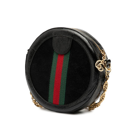 Gucci Ophidia Gg Marmont Mini Round Chain Shoulder Bag 550618 In Black Patent Leather