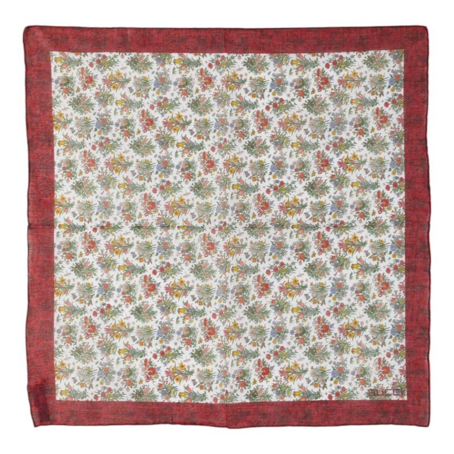 Gucci Floral Botanical Print Scarf/Muffler/Handkerchief In Red