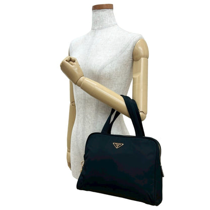 Prada Prada Triangle Logo Gold Plated Tessuto Nylon Handbag Mini Boston Bag Black 144-5