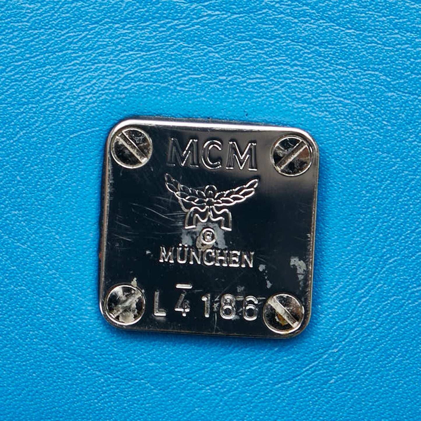 Mcm Visetos Studded Backpack Light Blue Leather