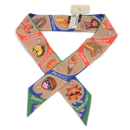 Hermes Twilly Scarf/Muffler Funny Ice Cream Beige Dress Emerald Silk Bp
