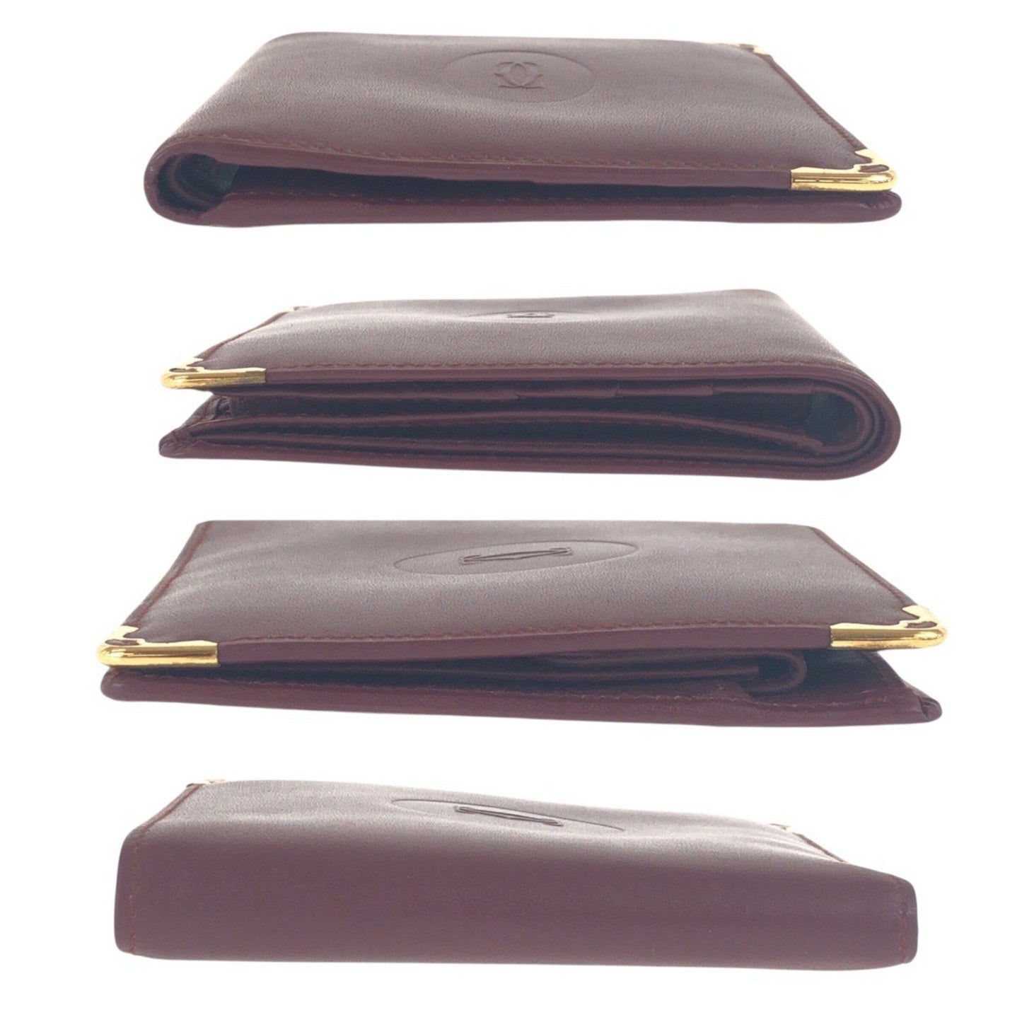 Cartier Vintage Must Line Wine Red Bordeaux Leather Bi-Fold Wallet