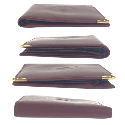 Cartier Vintage Must Line Wine Red Bordeaux Leather Bi-Fold Wallet
