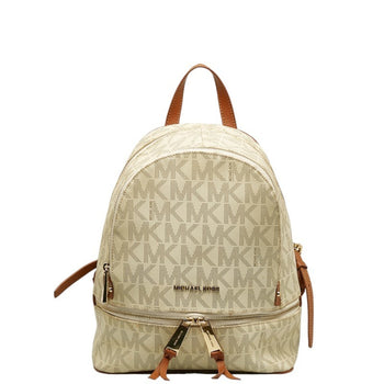 Michael Kors Patterned Backpack White Brown Pvc Leather